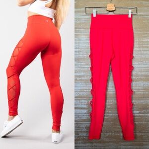 Buff Bunny Cross My Heart Leggings Red Gym Lifting Womens S